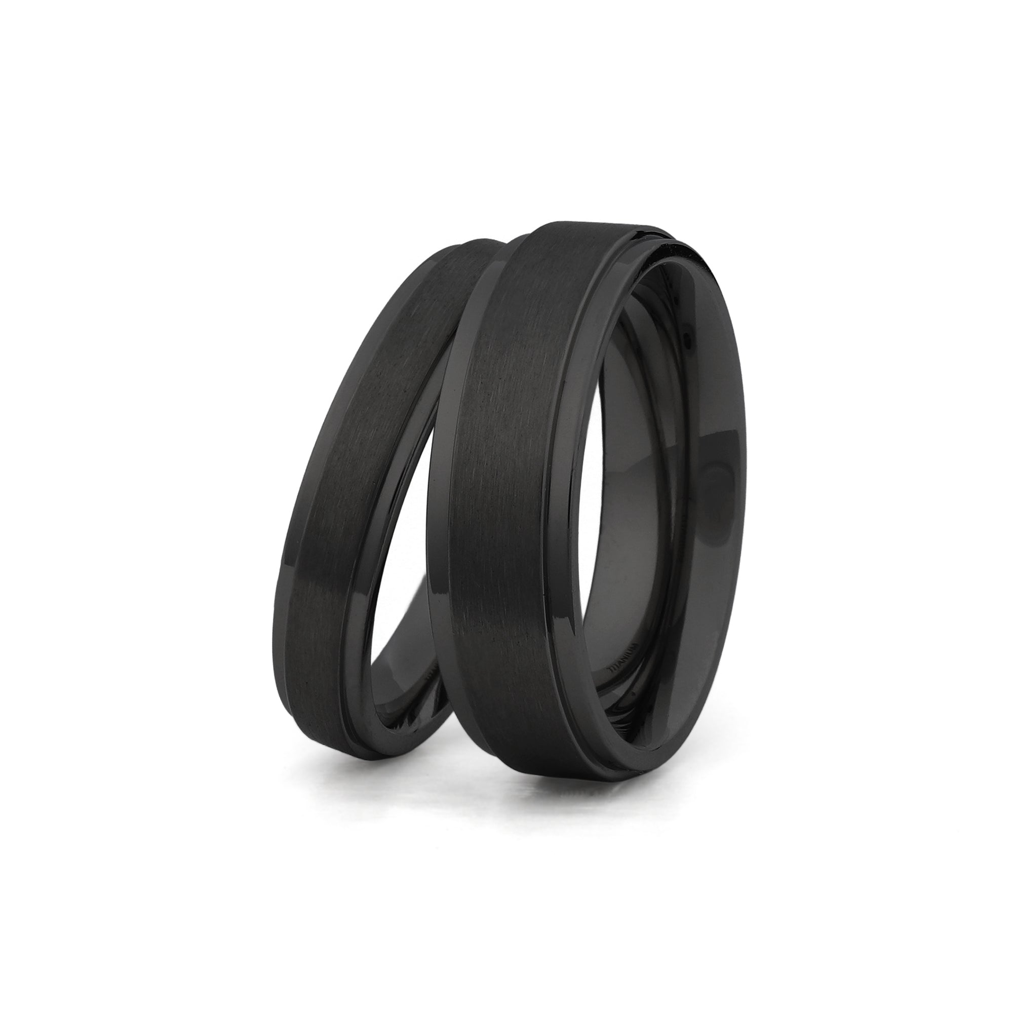 black titanium wedding band set matching couples rings