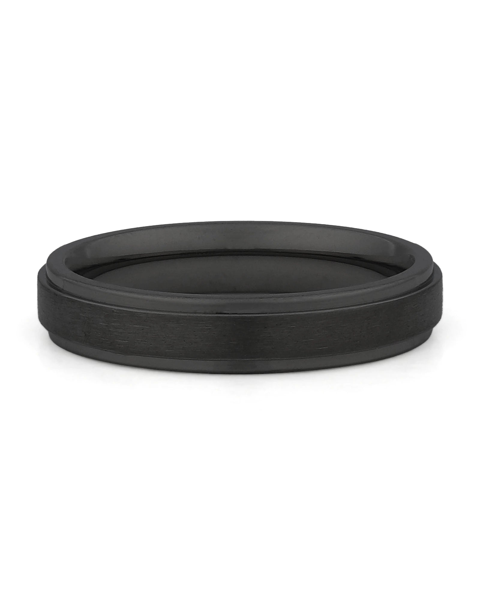 Front view of black 4mm stepped titanium wedding band