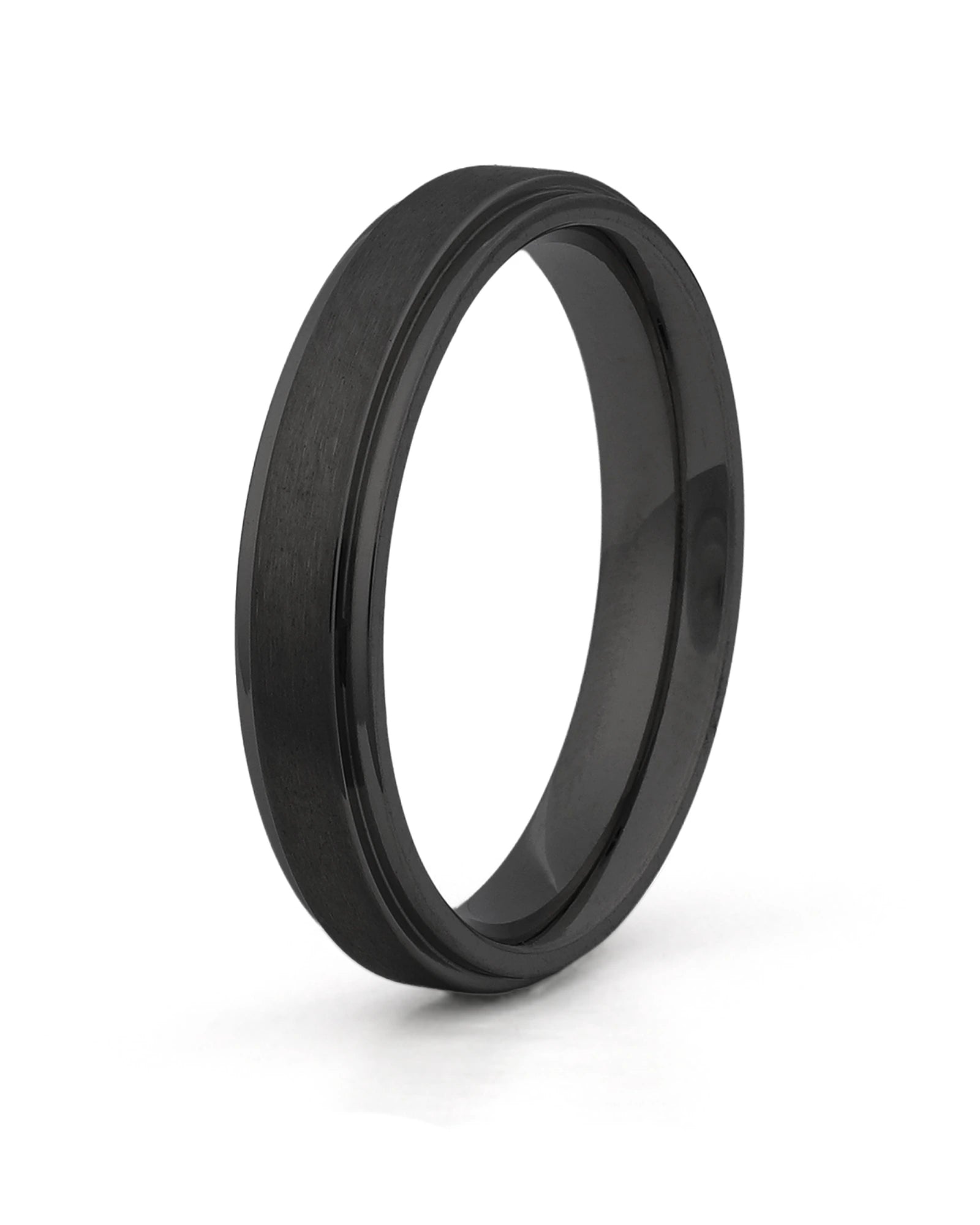 Black stepped titanium wedding ring, 4mm band