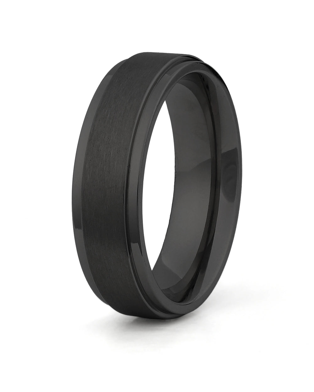 Black stepped titanium wedding ring for men, 6mm band