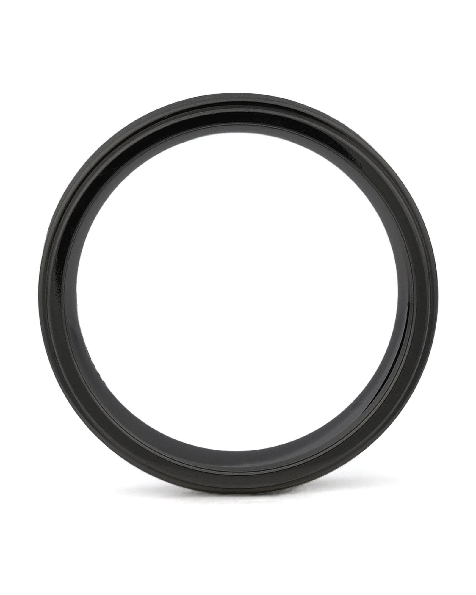 Side view of black 6mm stepped titanium wedding ring