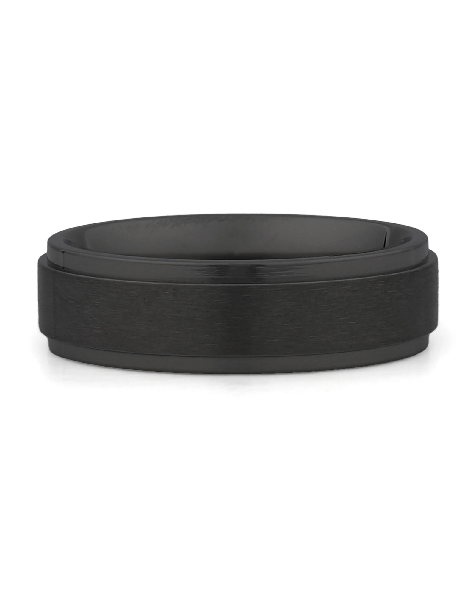 Front view of black 6mm stepped titanium wedding band