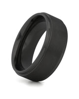 Front view of black 8mm stepped titanium wedding band