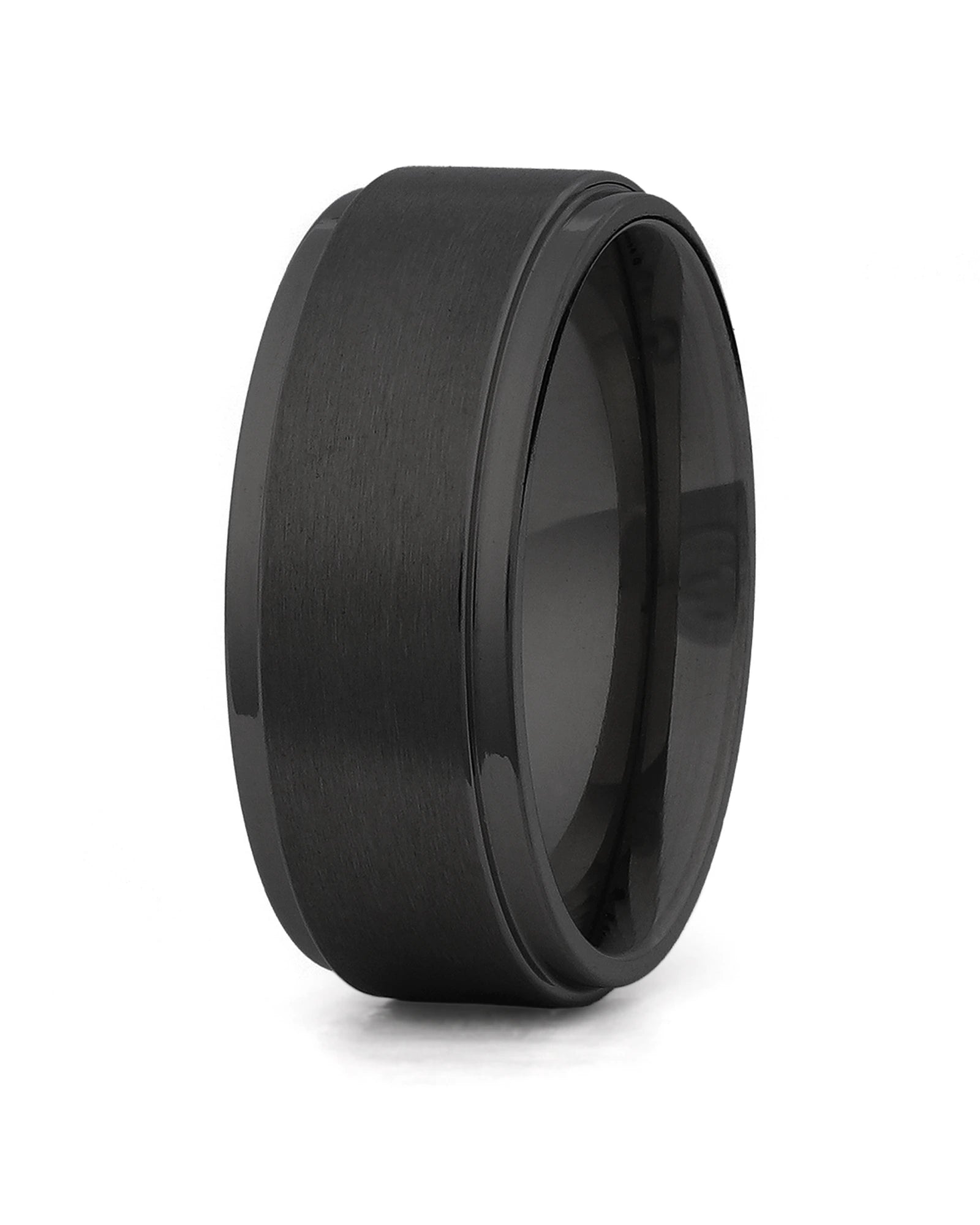 Black stepped titanium wedding ring for men, 8mm band