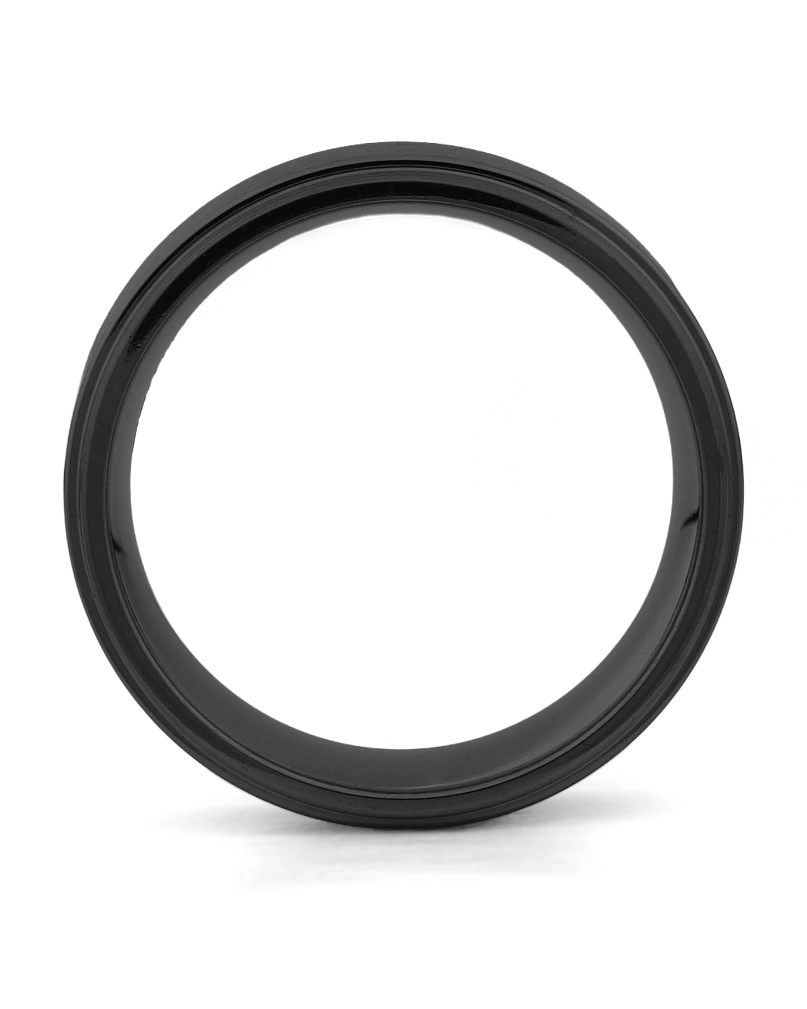 Side view of black 8mm stepped titanium wedding ring