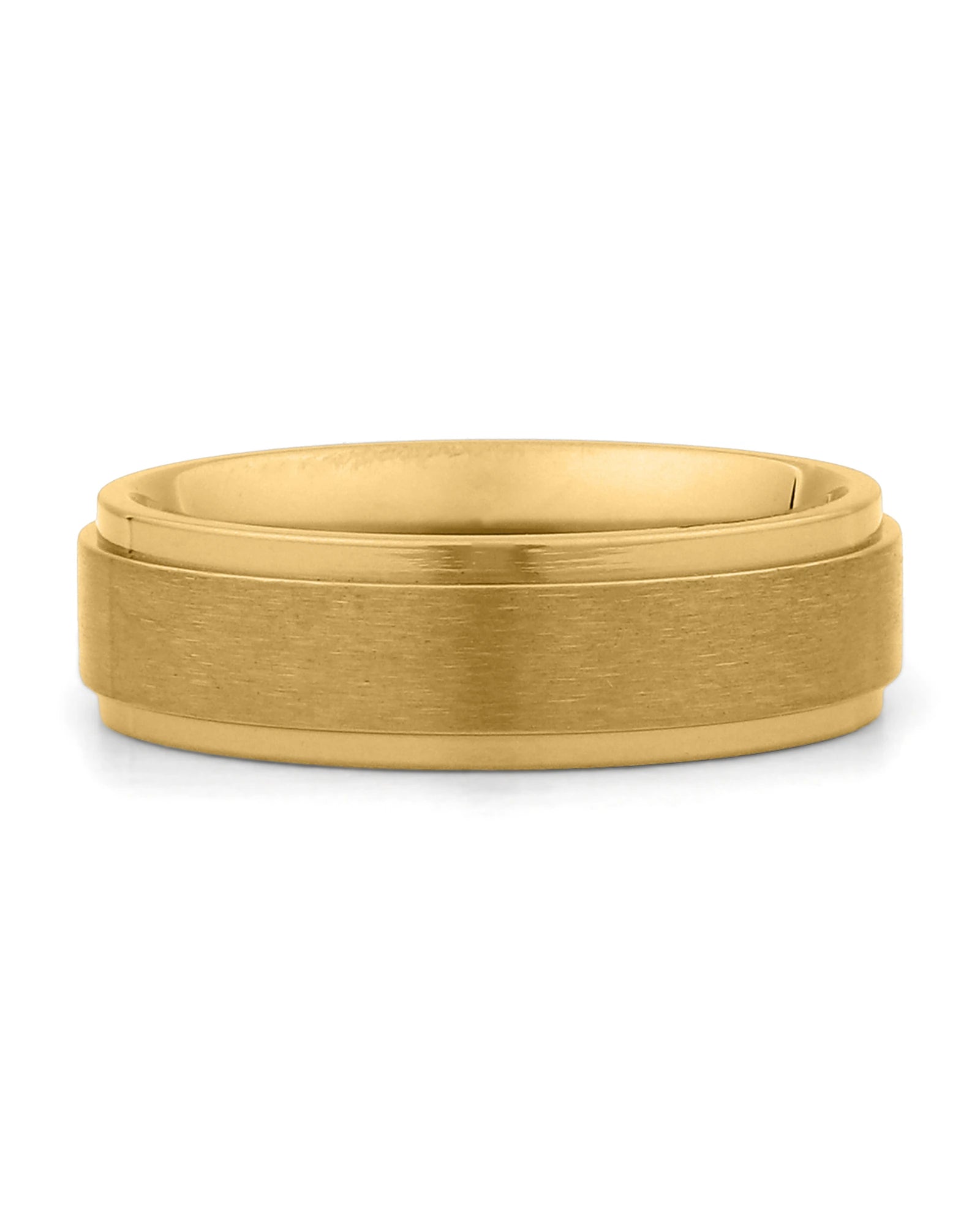 Front view of gold 6mm stepped titanium wedding band
