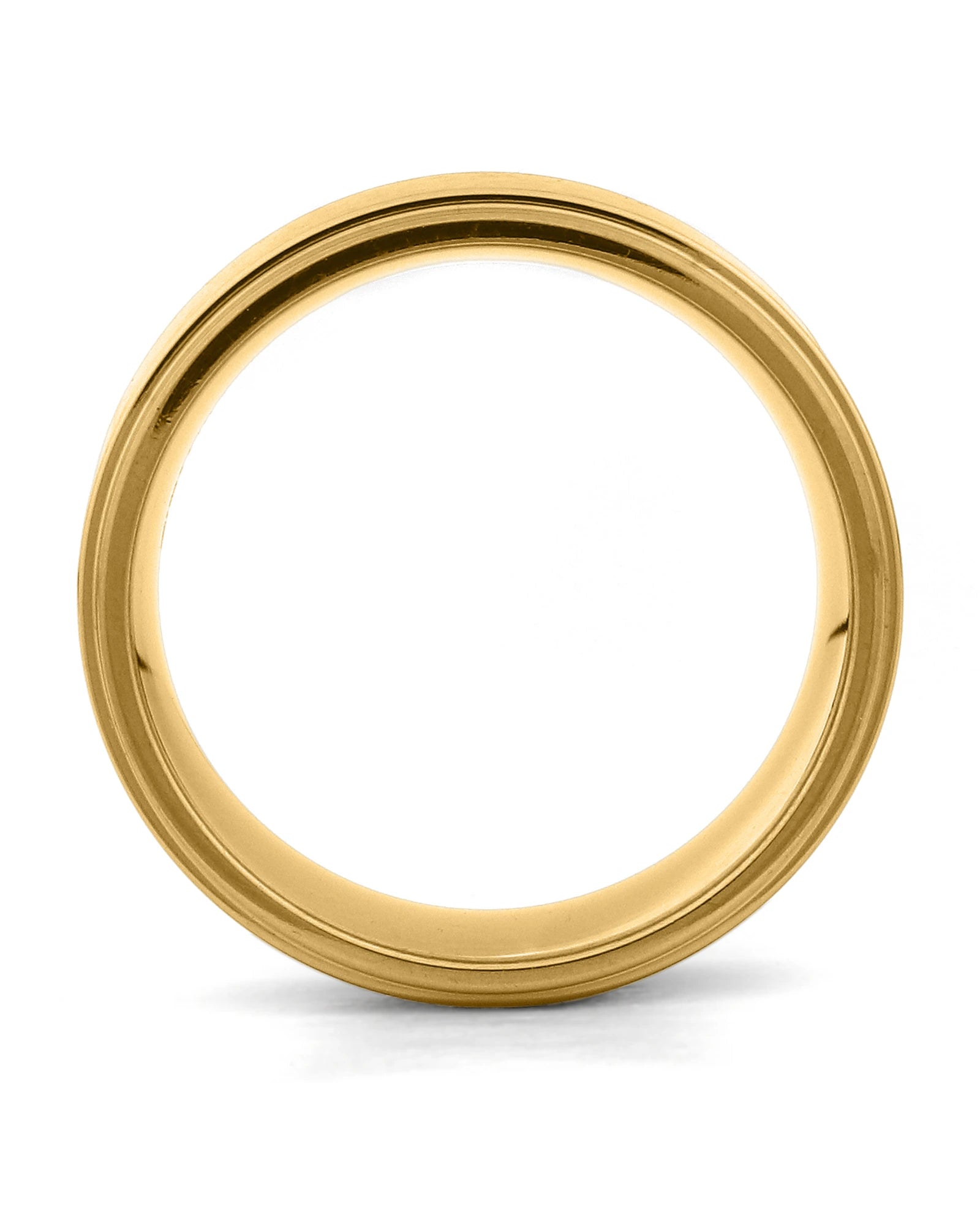 Side view of gold 8mm stepped titanium wedding ring