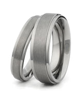 Matching silver stepped titanium couples wedding rings