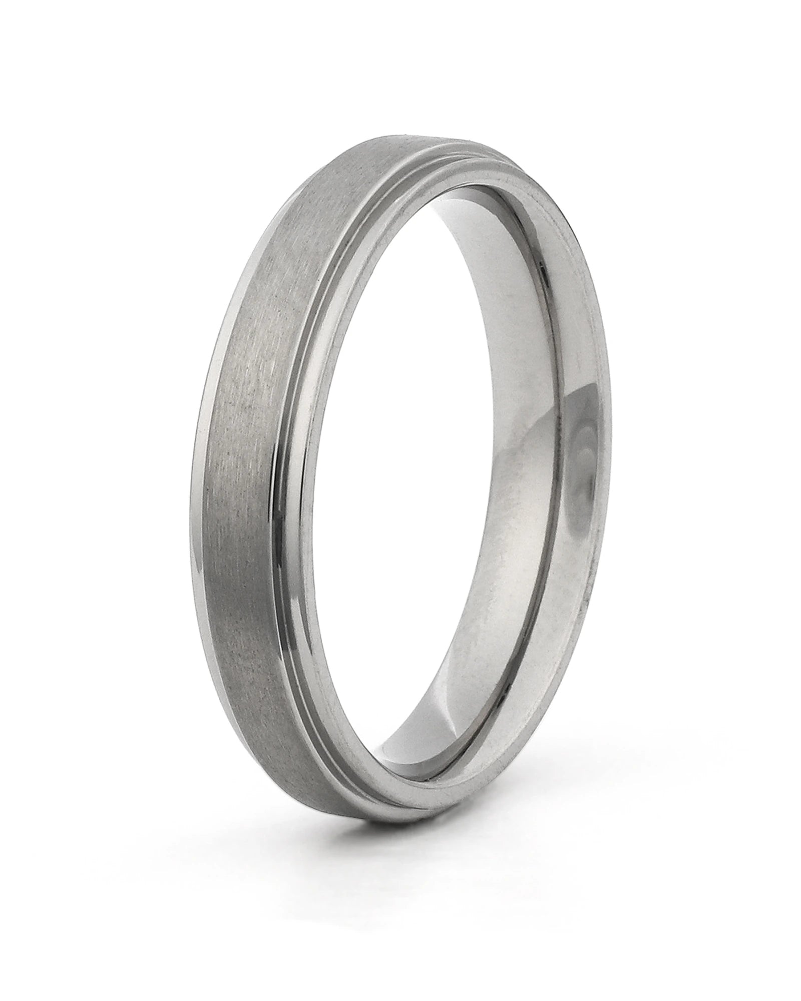 Silver stepped titanium wedding ring, 4mm band
