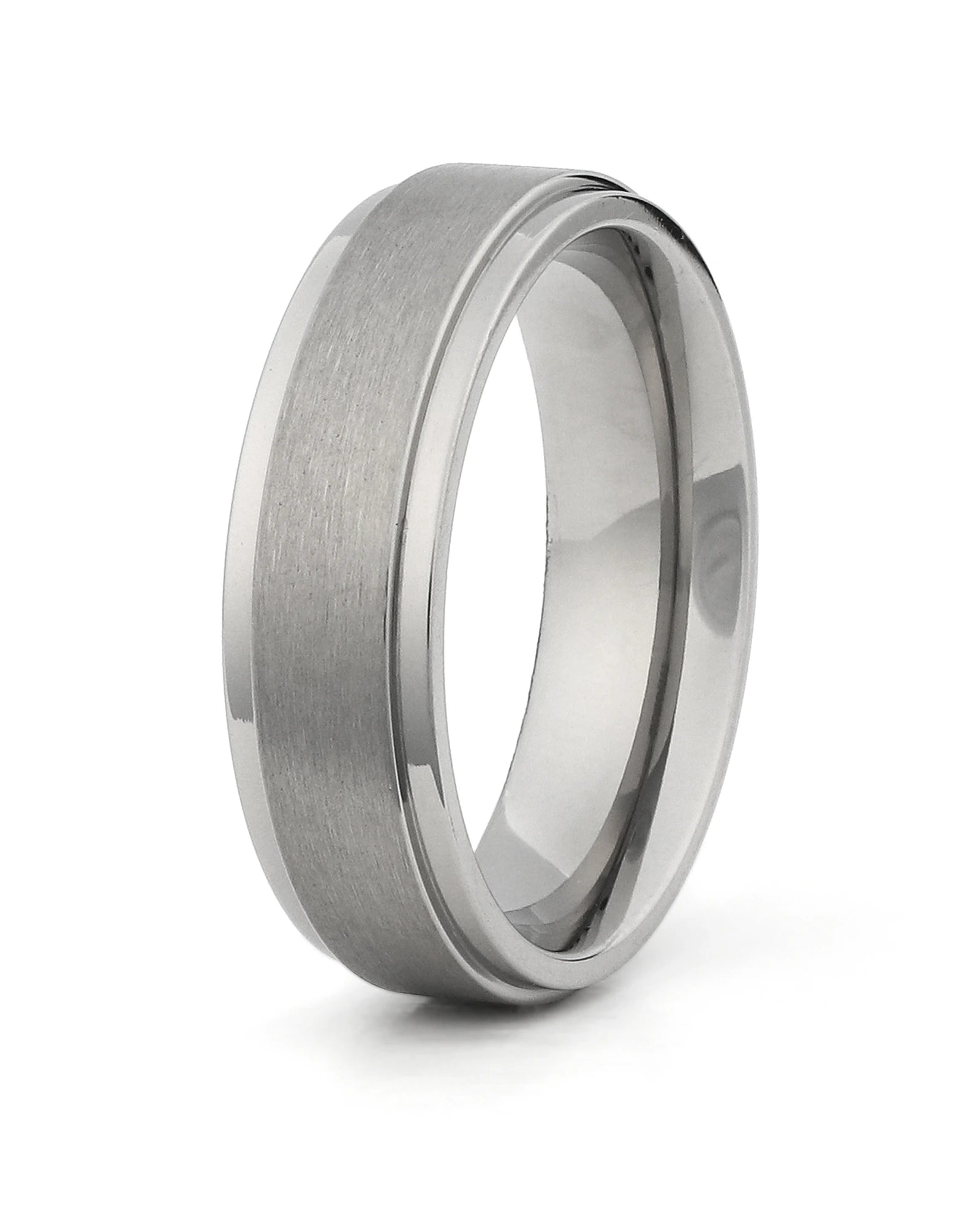 Silver stepped titanium wedding ring for men, 6mm band