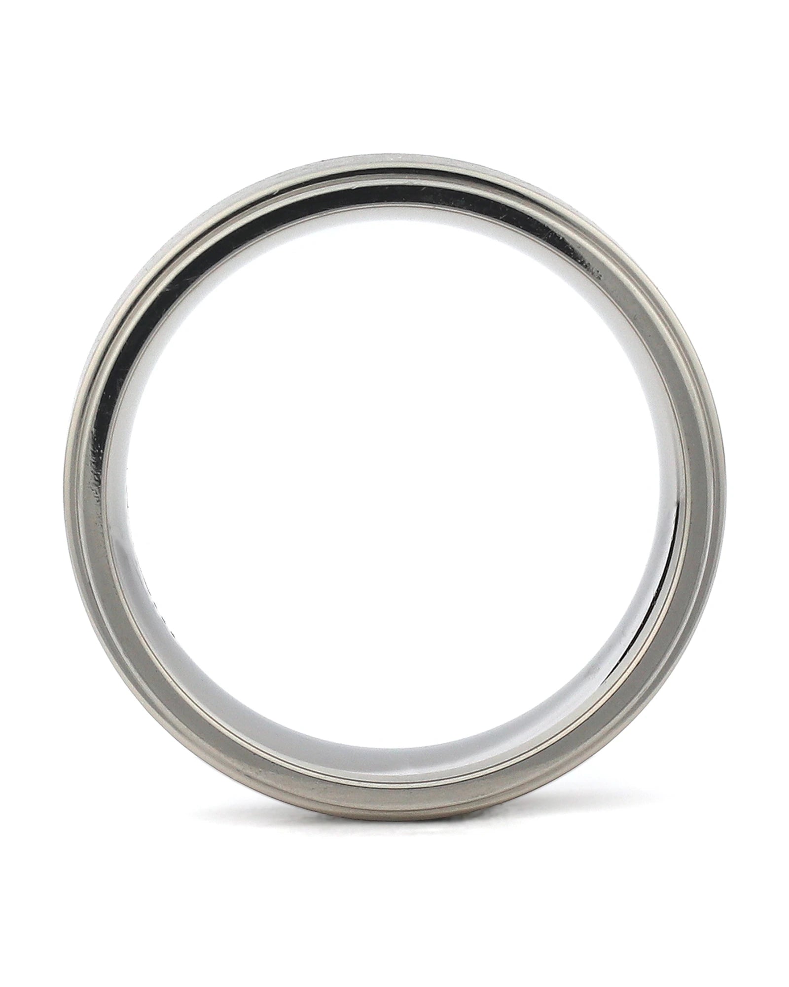 Side view of silver 6mm stepped titanium wedding ring