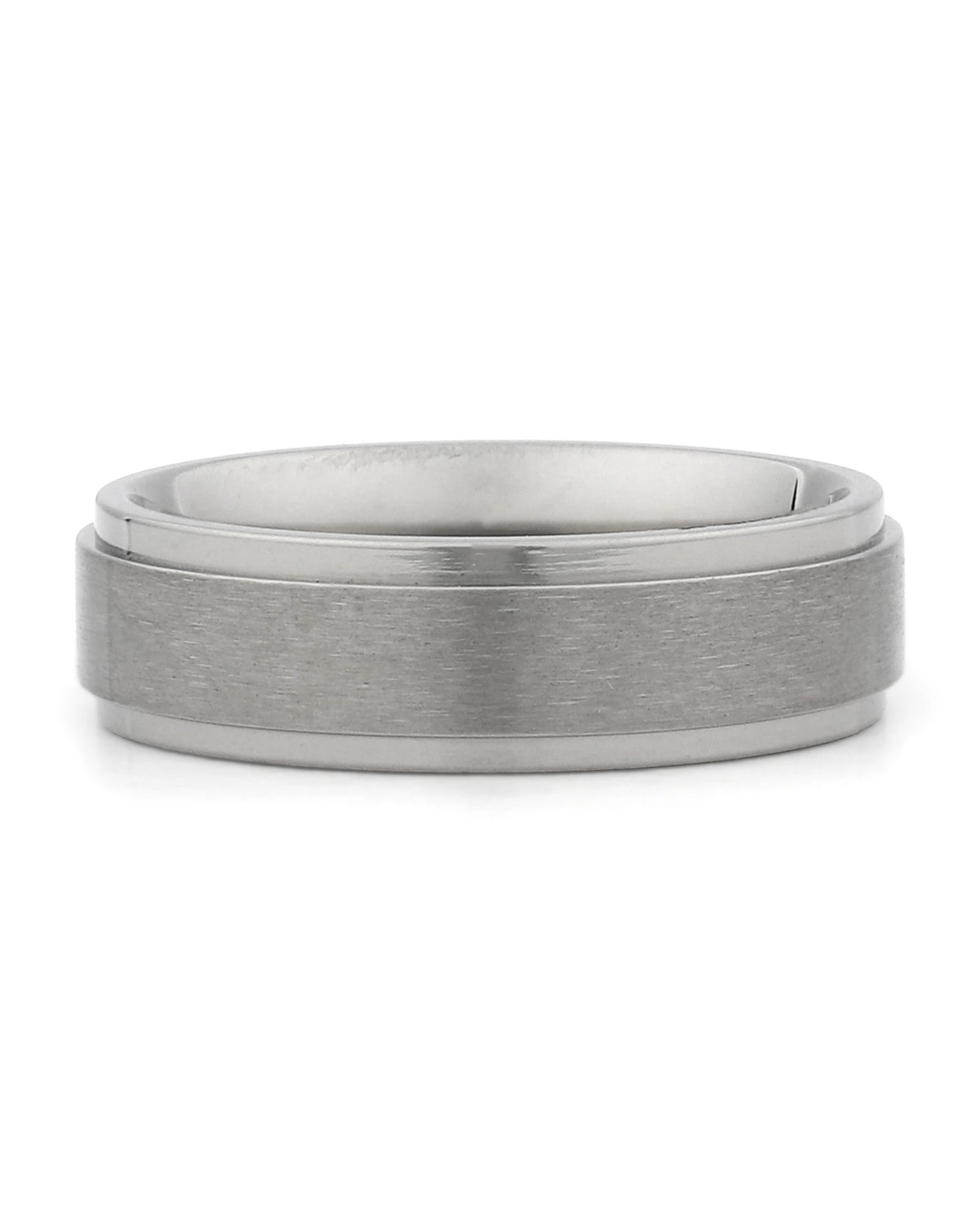 Front view of silver 6mm stepped titanium wedding band