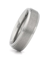 Silver 6mm stepped titanium wedding ring shown at an angle