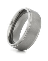 Front view of silver 8mm stepped titanium wedding band
