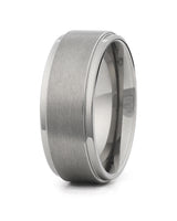 Silver stepped titanium wedding ring for men, 8mm band