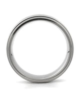 Side view of silver 8mm stepped titanium wedding ring