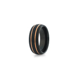 8mm black tungsten ring brushed finish with two gold grooved lines wedding band