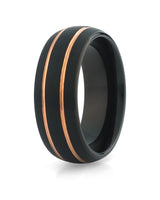 Brushed black men's ring with gold line detail