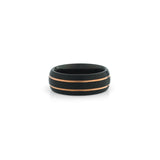 8mm black tungsten ring brushed finish with two gold grooved lines wedding band