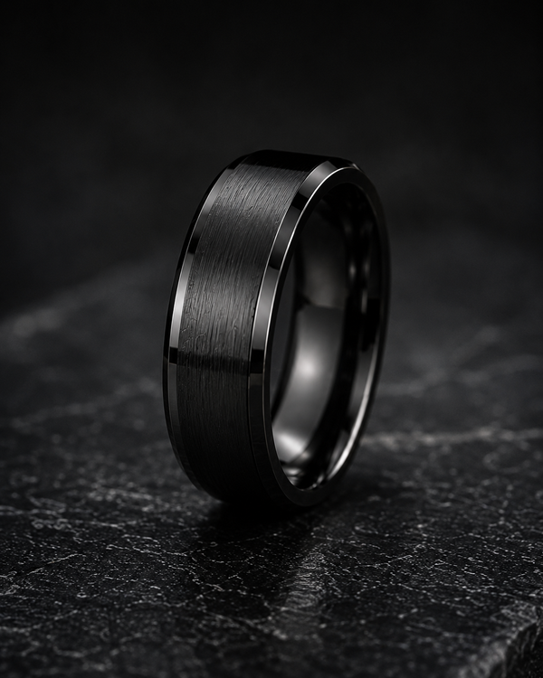 Black ring on a dark textured surface