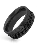 Side view of black Viking rune spinner ring