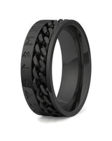 Black Viking rune spinner fidget ring for men, 8mm band