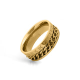 mens gold spinner ring rune pattern detail