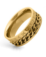 Side view of gold Viking rune spinner ring