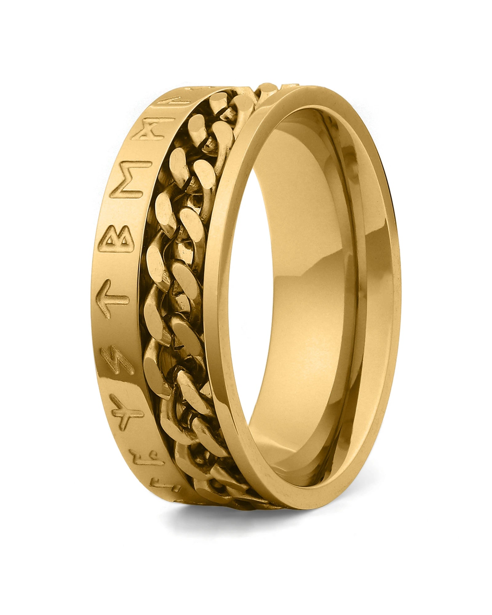 Gold Viking rune spinner fidget ring for men, 8mm band