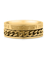 Front view of gold Viking rune fidget ring