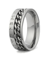 Silver Viking rune spinner fidget ring for men, 8mm band