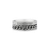 rune engraved spinner ring silver rotating chain band