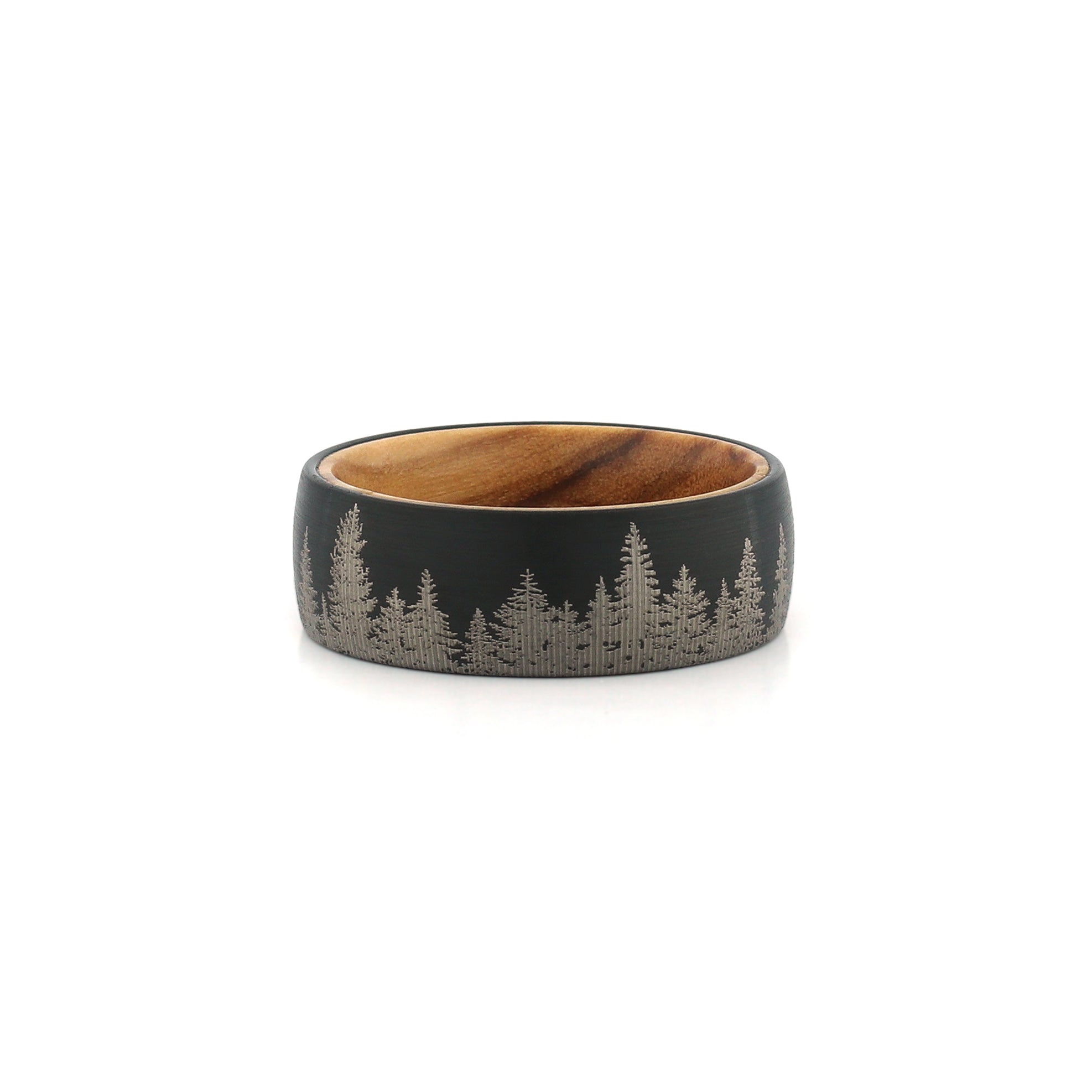 wood ring for men with forest engraving
