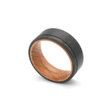 whiskey barrel and tungsten mens wedding ring with groove reverse view