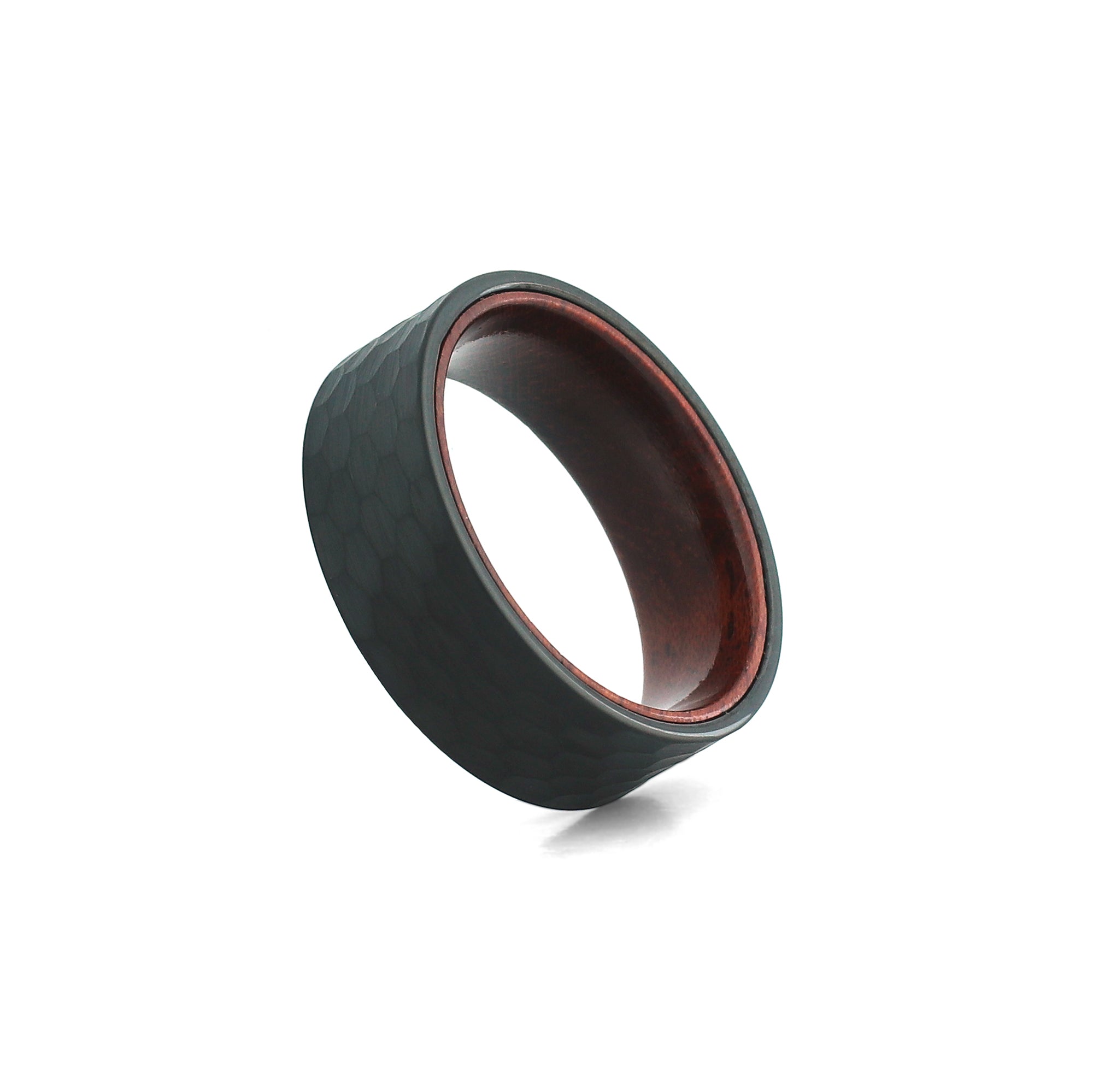 tungsten wood ring with rose wood sleeve
