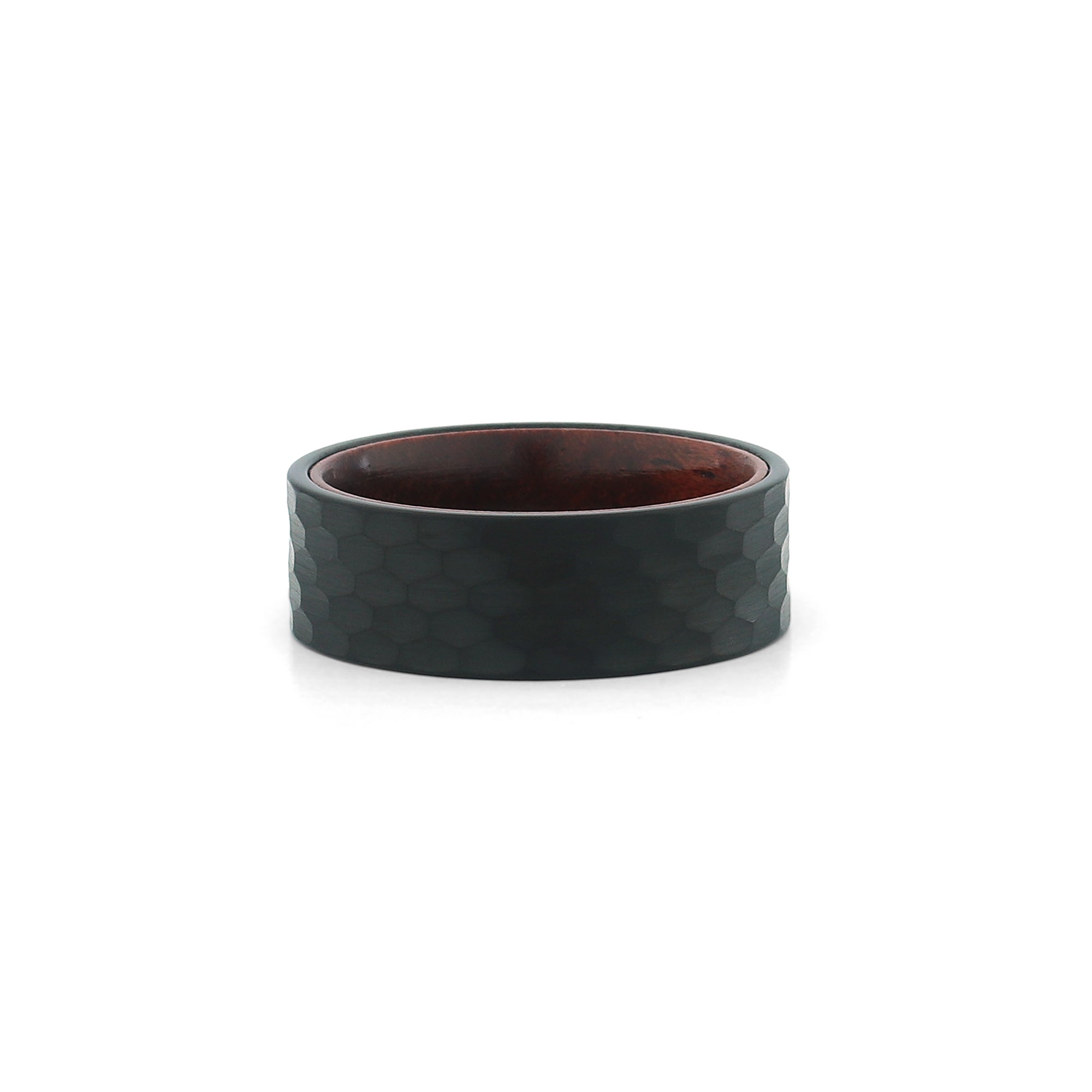 wood ring for men with hammered black finish