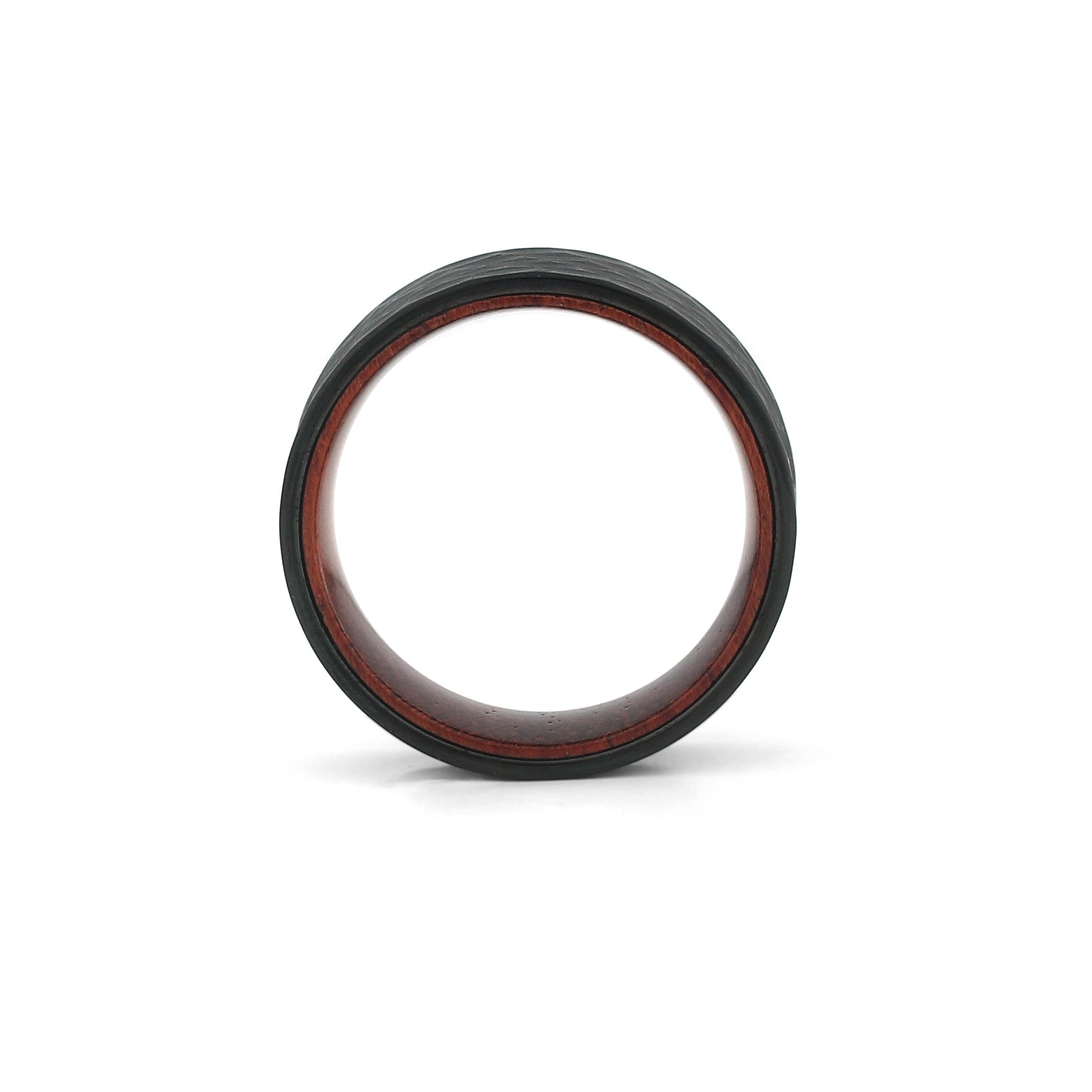 mens wooden wedding band hammered black tungsten
