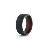 black tungsten mens wooden wedding band with rose wood
