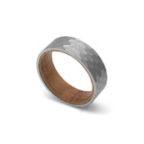 hammered silver tungsten and oak wood mens wedding ring reverse view