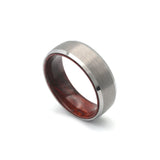 silver tungsten and maple wood wedding ring for men reverse view